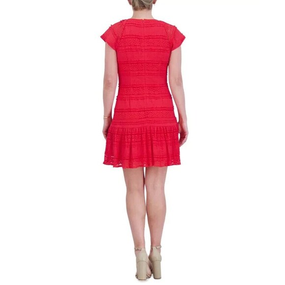 Jessica Howard Women's Flutter sleeves Lace A-Line Dress casual formal Red 14 - Picture 5 of 12